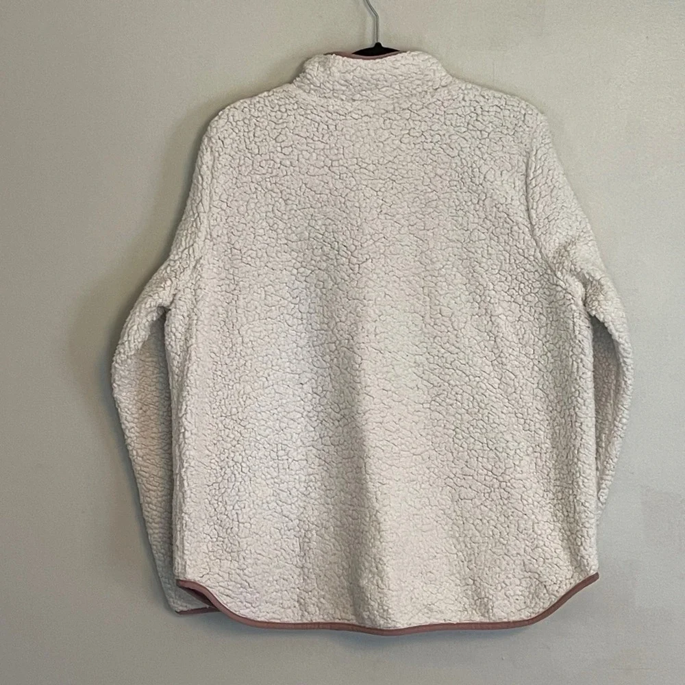 Abercrombie & Fitch Womens XL Sherpa Fleece Full Zip Jacket Cream Mauve Pink